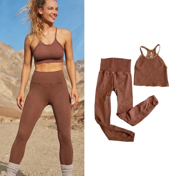 NEW Free People Good Karma Leggings + Happiness Runs Crop Top Set - Picture 4 of 17